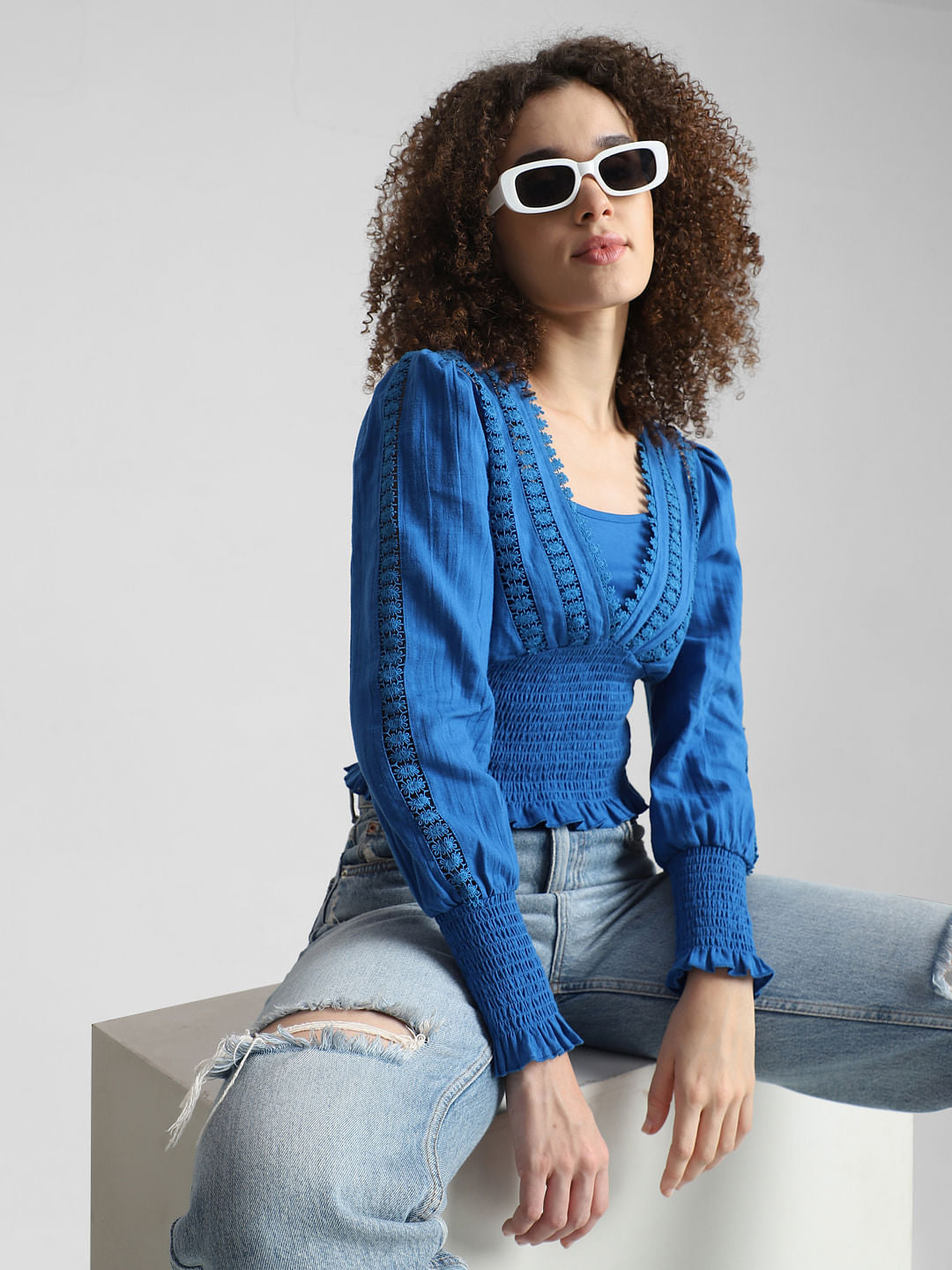 Blue Lace Cotton Top