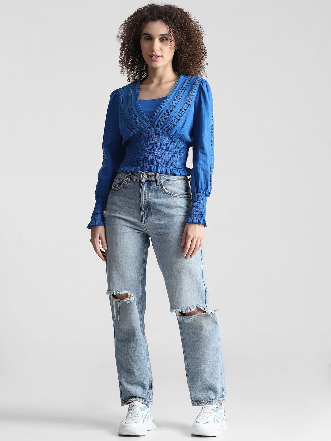 Blue Lace Cotton Top