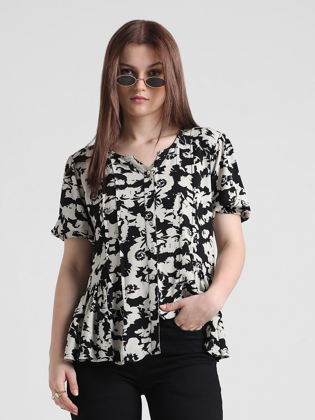 Black Floral Print Top