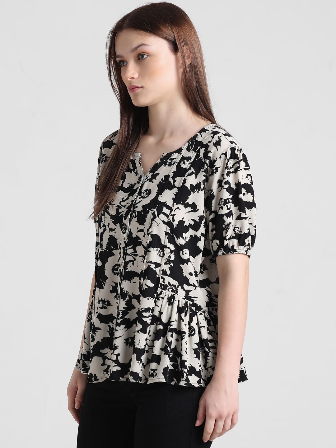 Black Floral Print Top