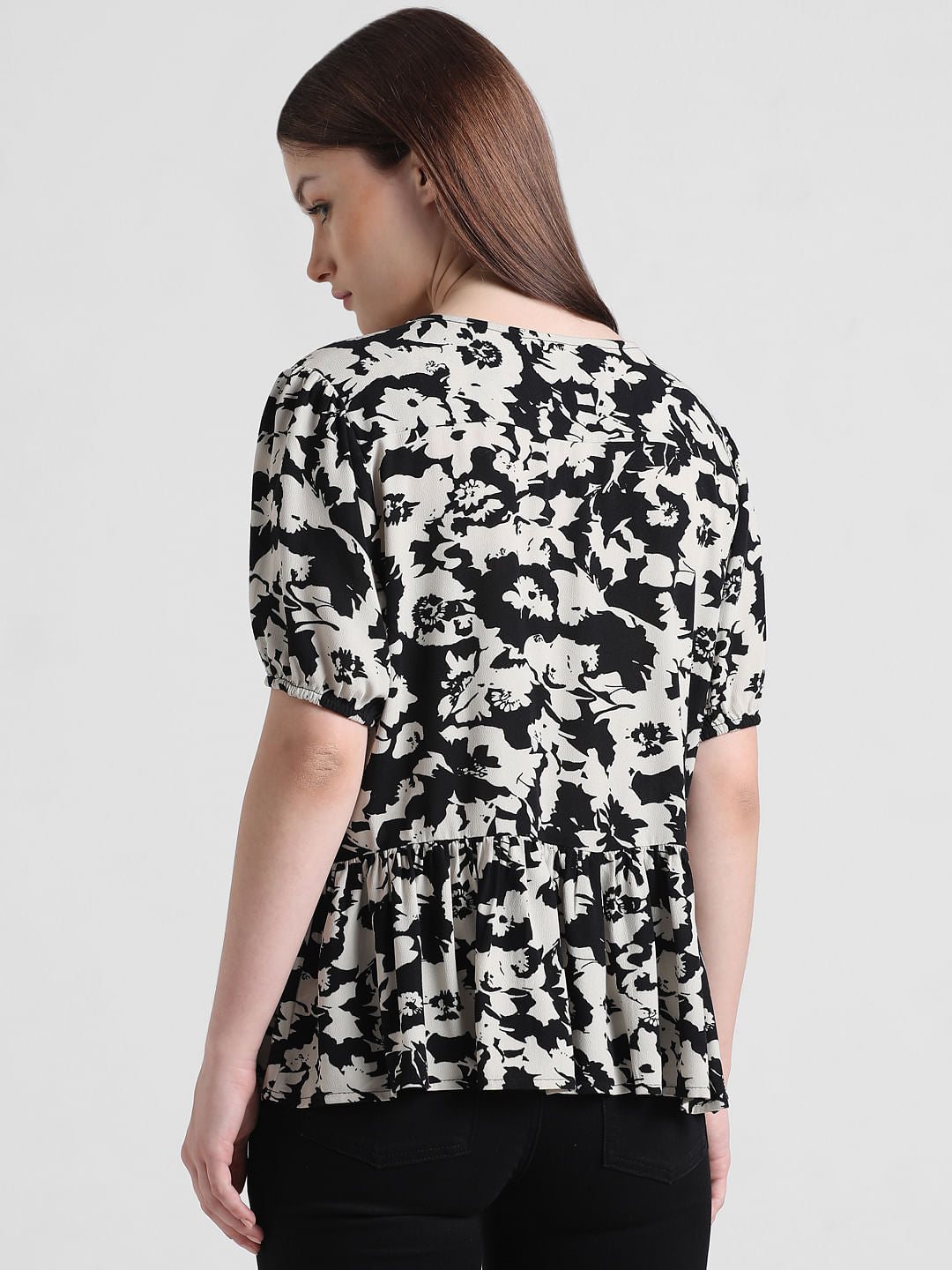 Black Floral Print Top