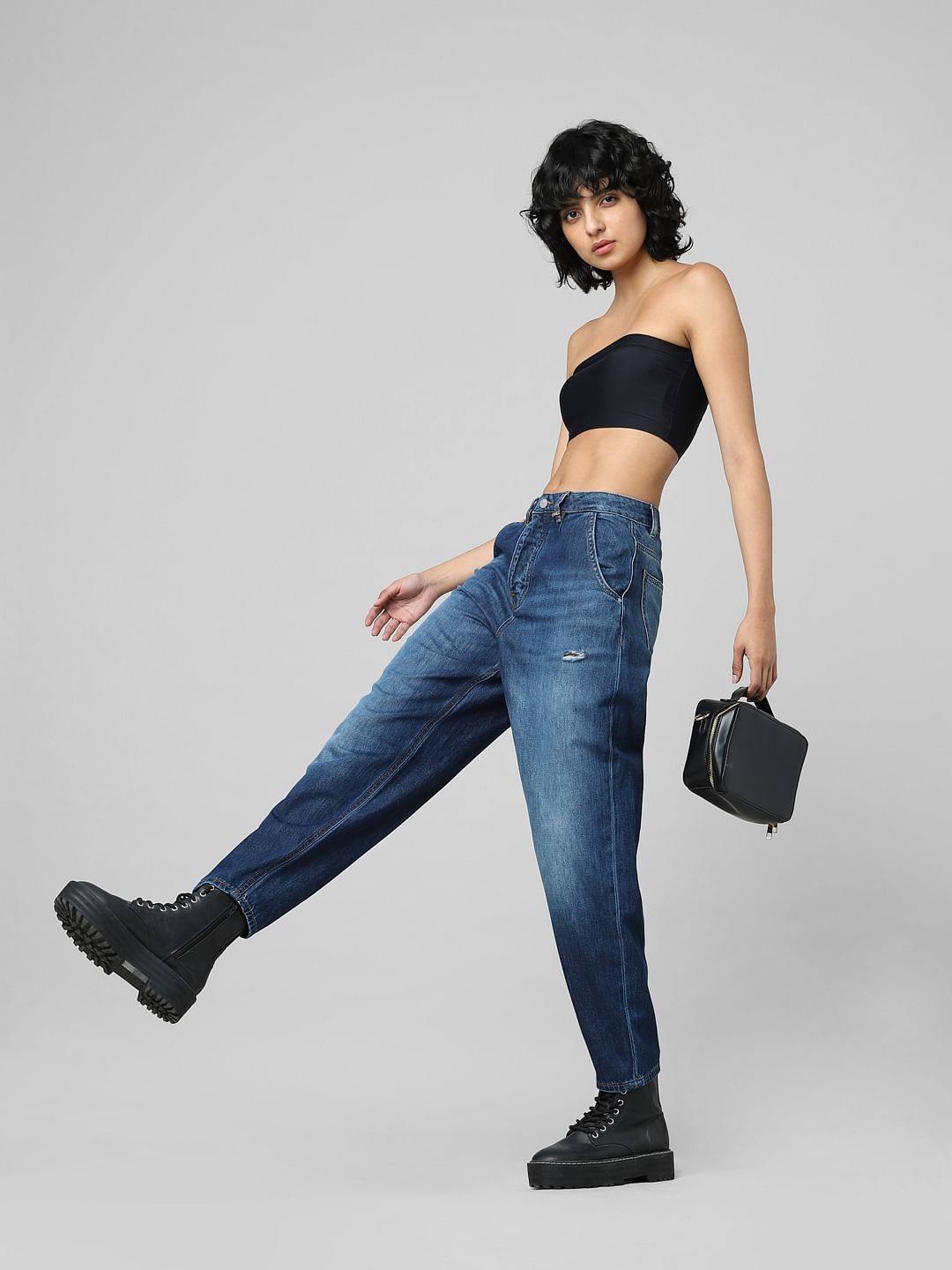 Unique Dark Blue Mid Rise Balloon Fit Jeans