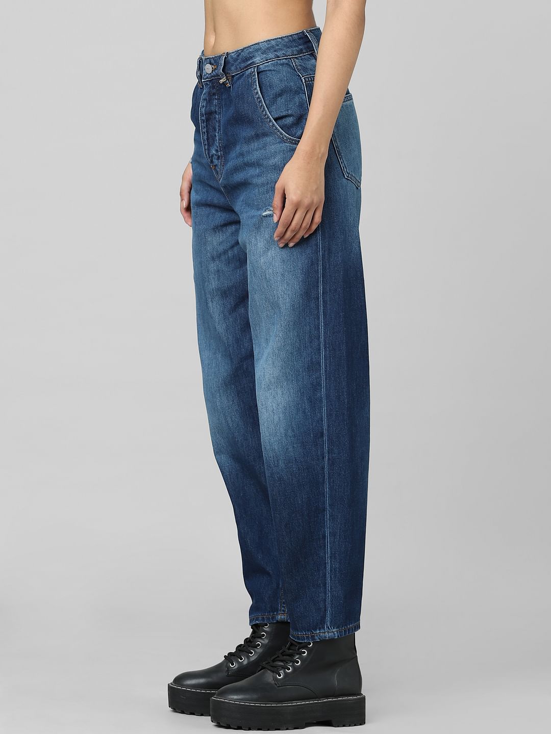 Unique Dark Blue Mid Rise Balloon Fit Jeans