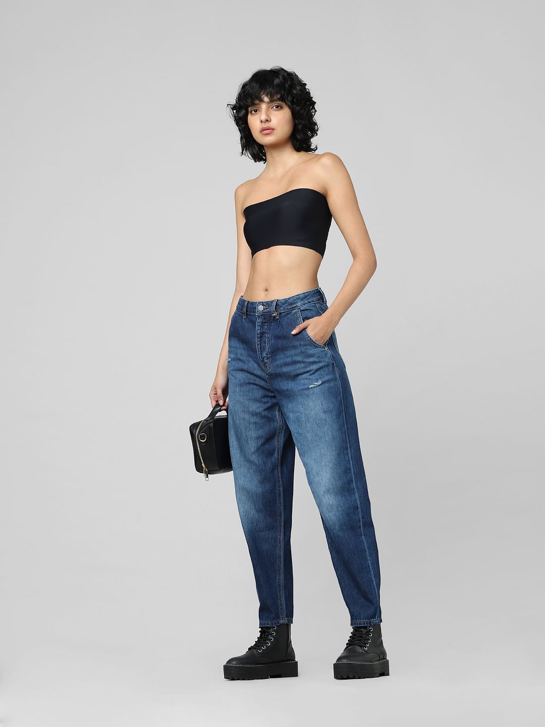 Unique Dark Blue Mid Rise Balloon Fit Jeans