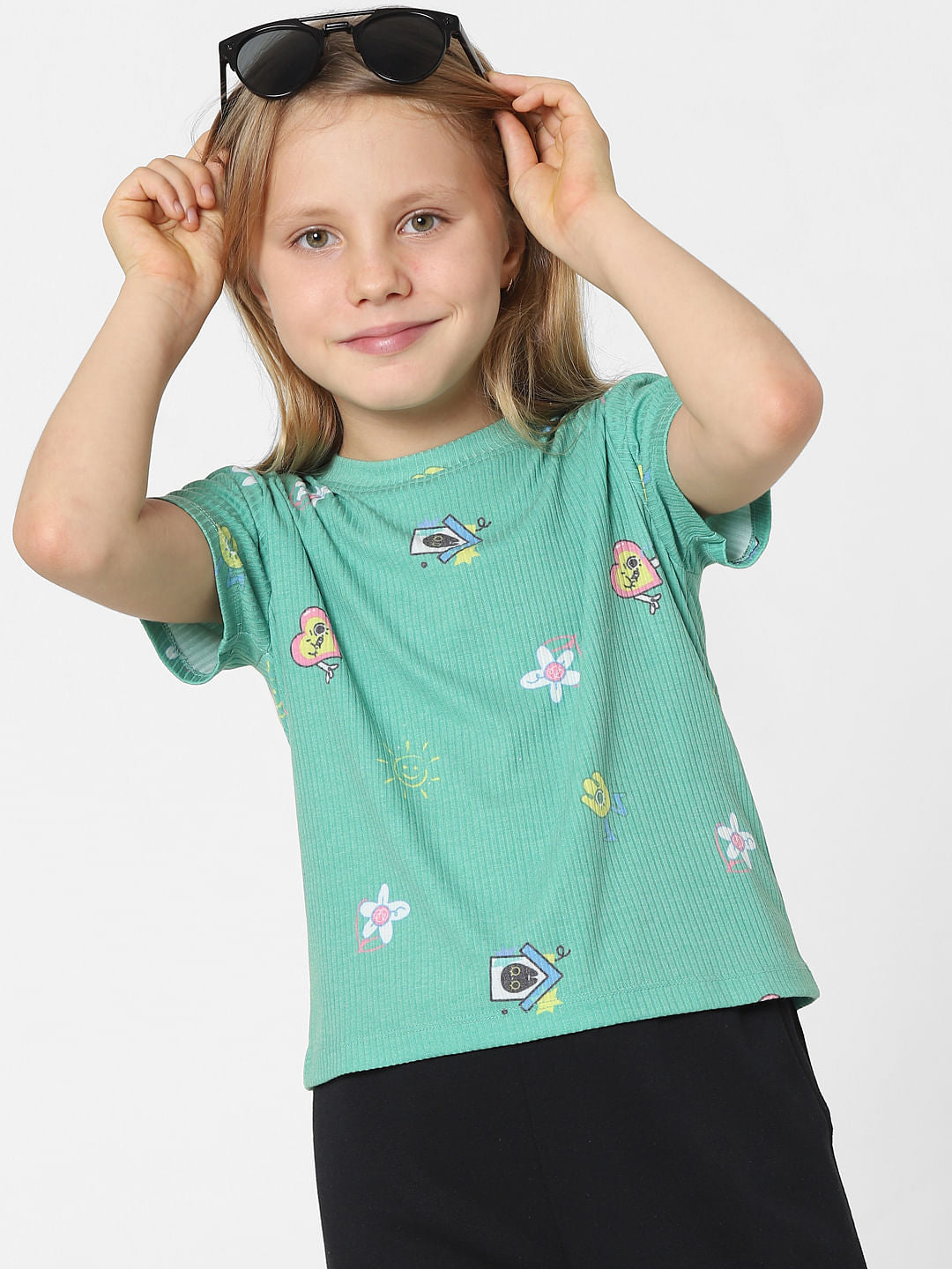 Green Graphic Print Ribbed T-Shirt