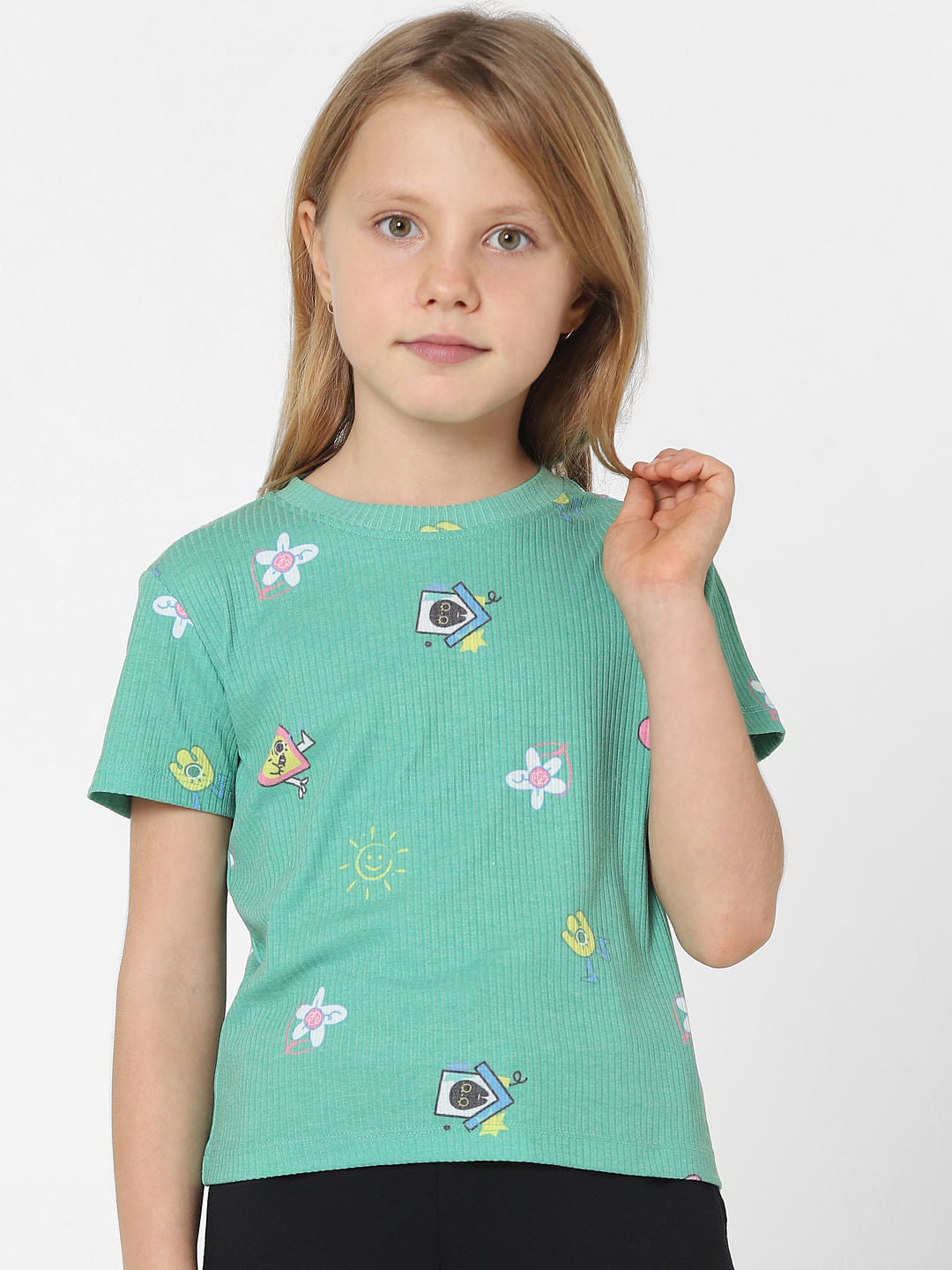 Green Graphic Print Ribbed T-Shirt