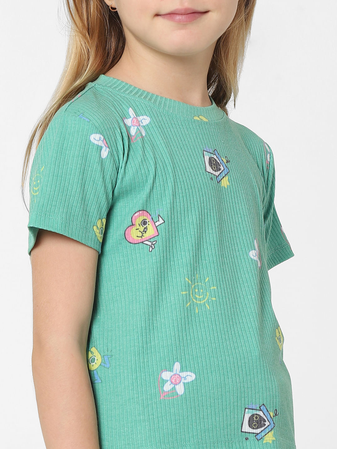 Green Graphic Print Ribbed T-Shirt