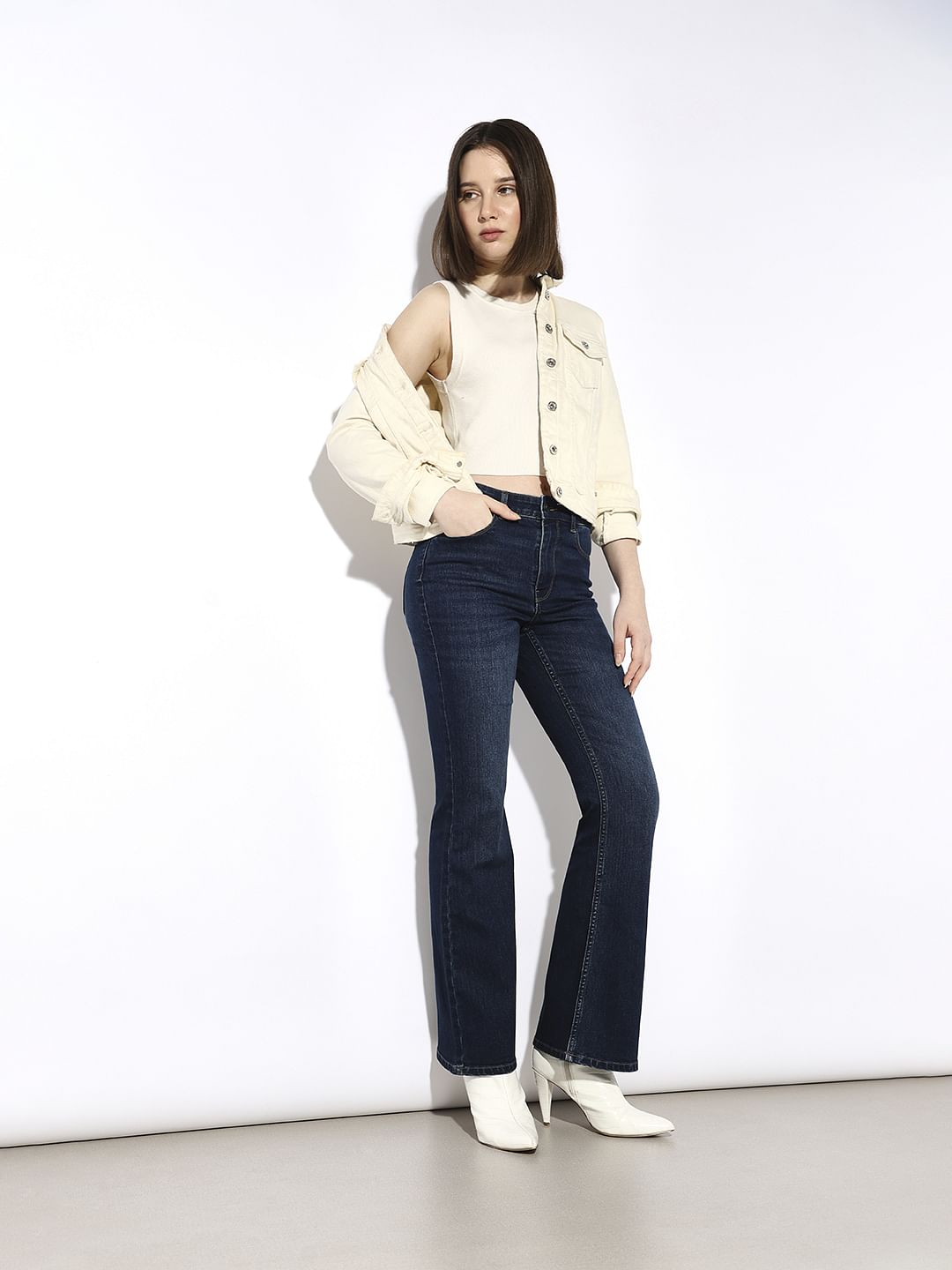 Dark Blue High Rise Flared Jeans