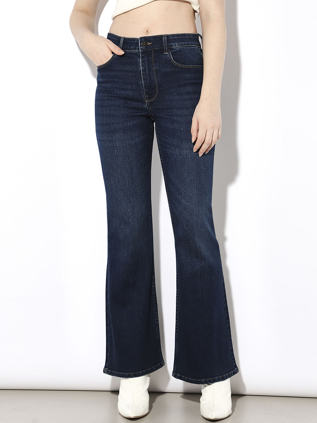 Dark Blue High Rise Flared Jeans