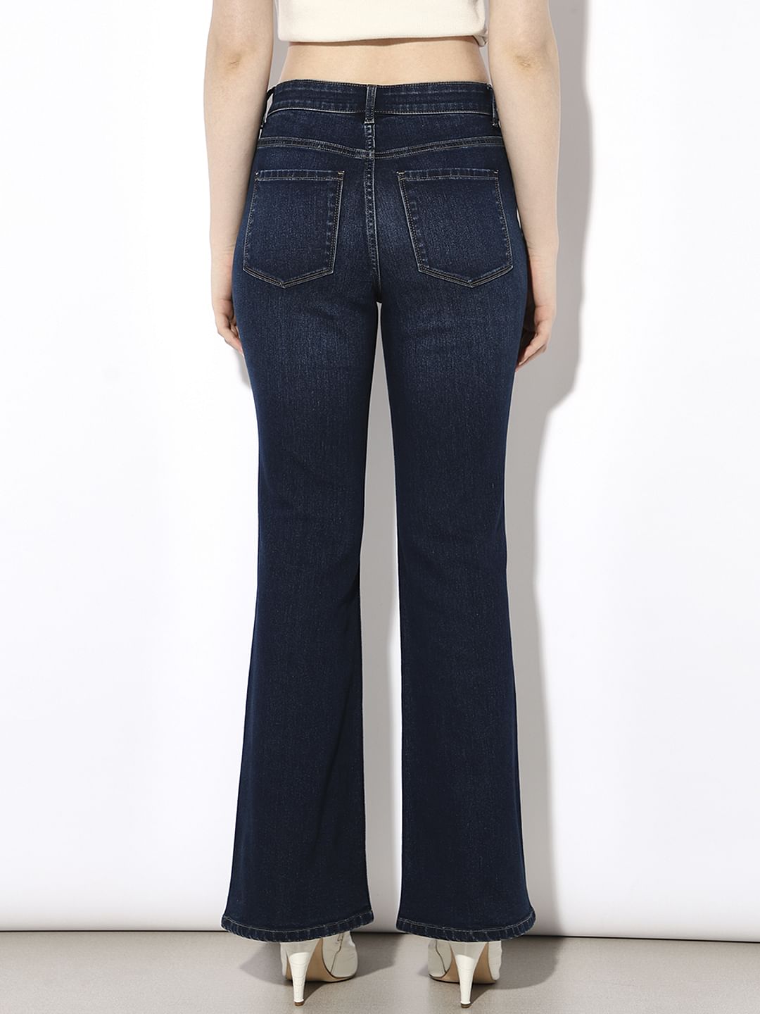 Dark Blue High Rise Flared Jeans