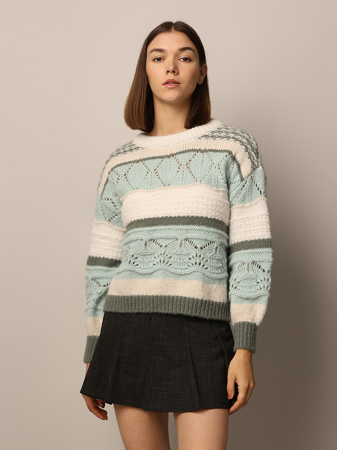 Green Colourblocked Pullover