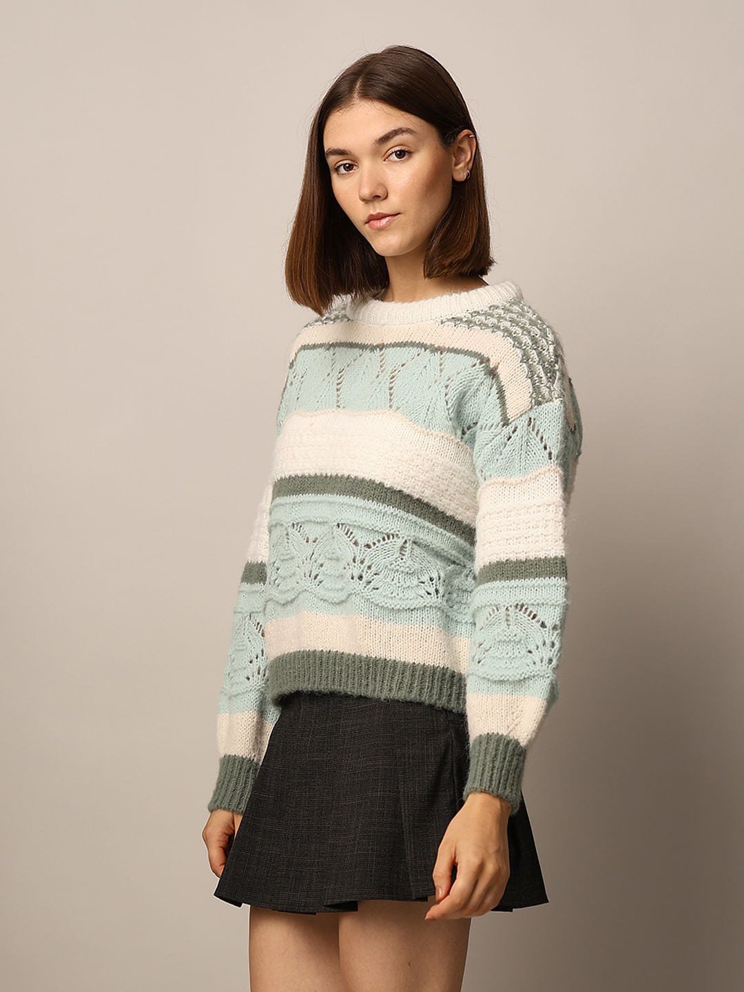 Green Colourblocked Pullover
