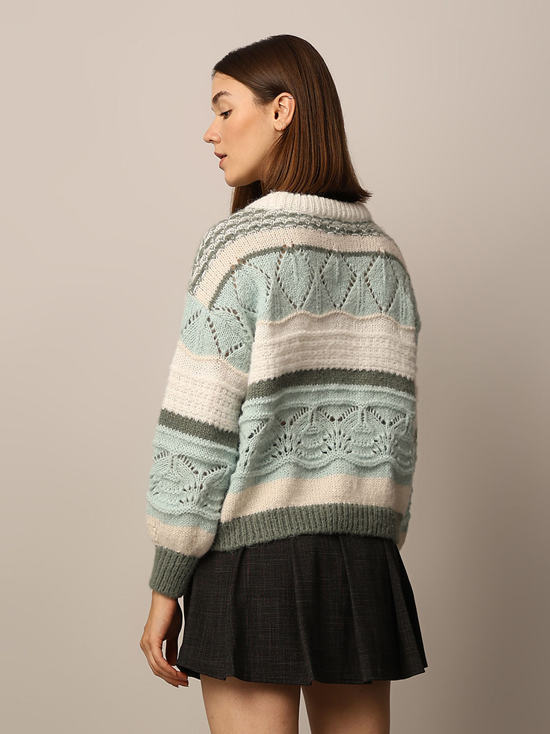 Green Colourblocked Pullover