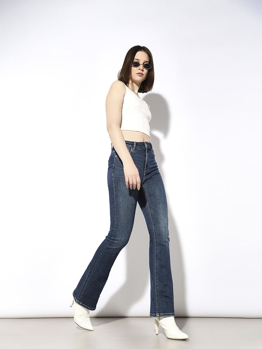 Dark Blue High Rise Flared Jeans