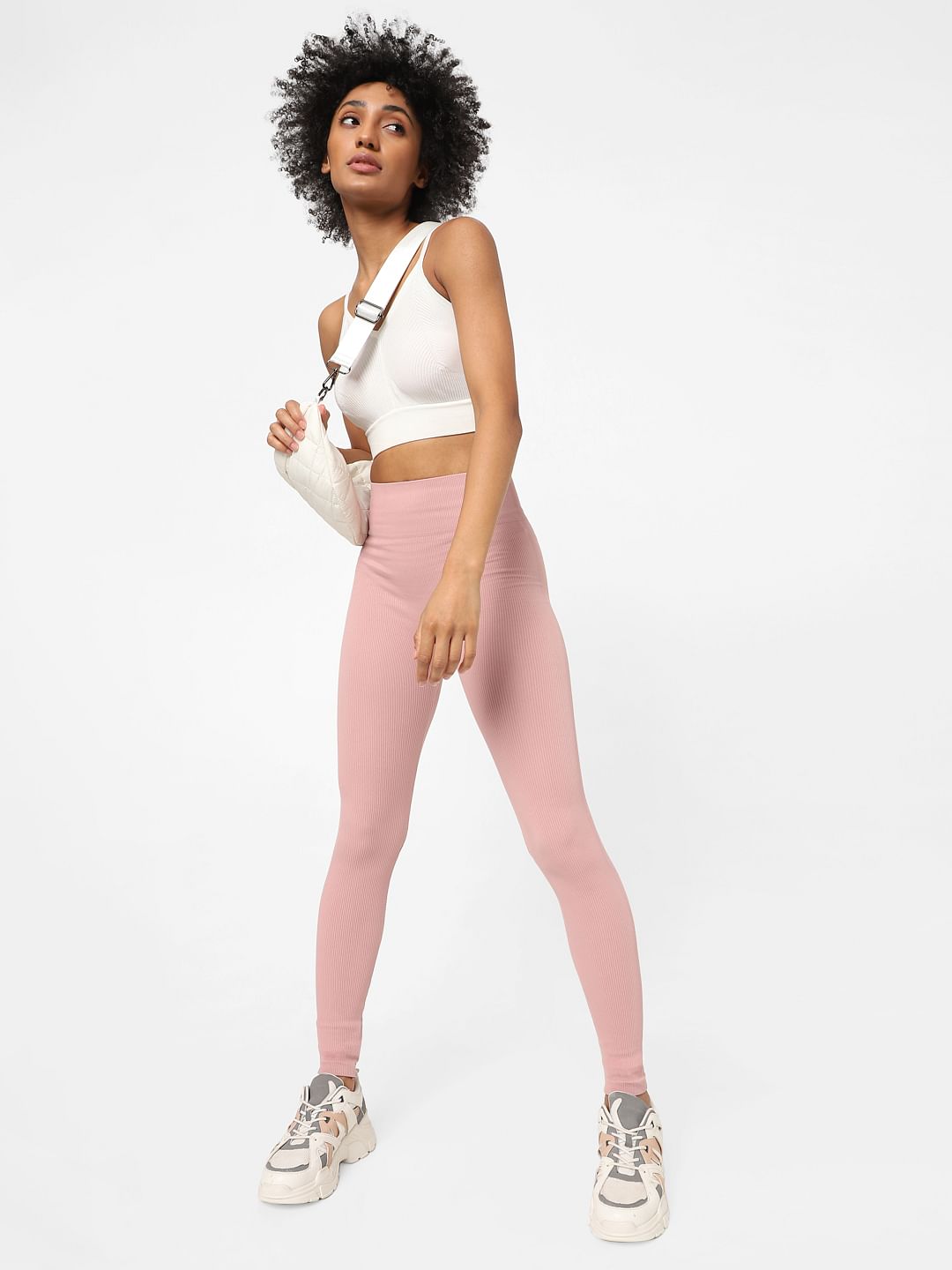 Pink Seamless Ribbed Leggings