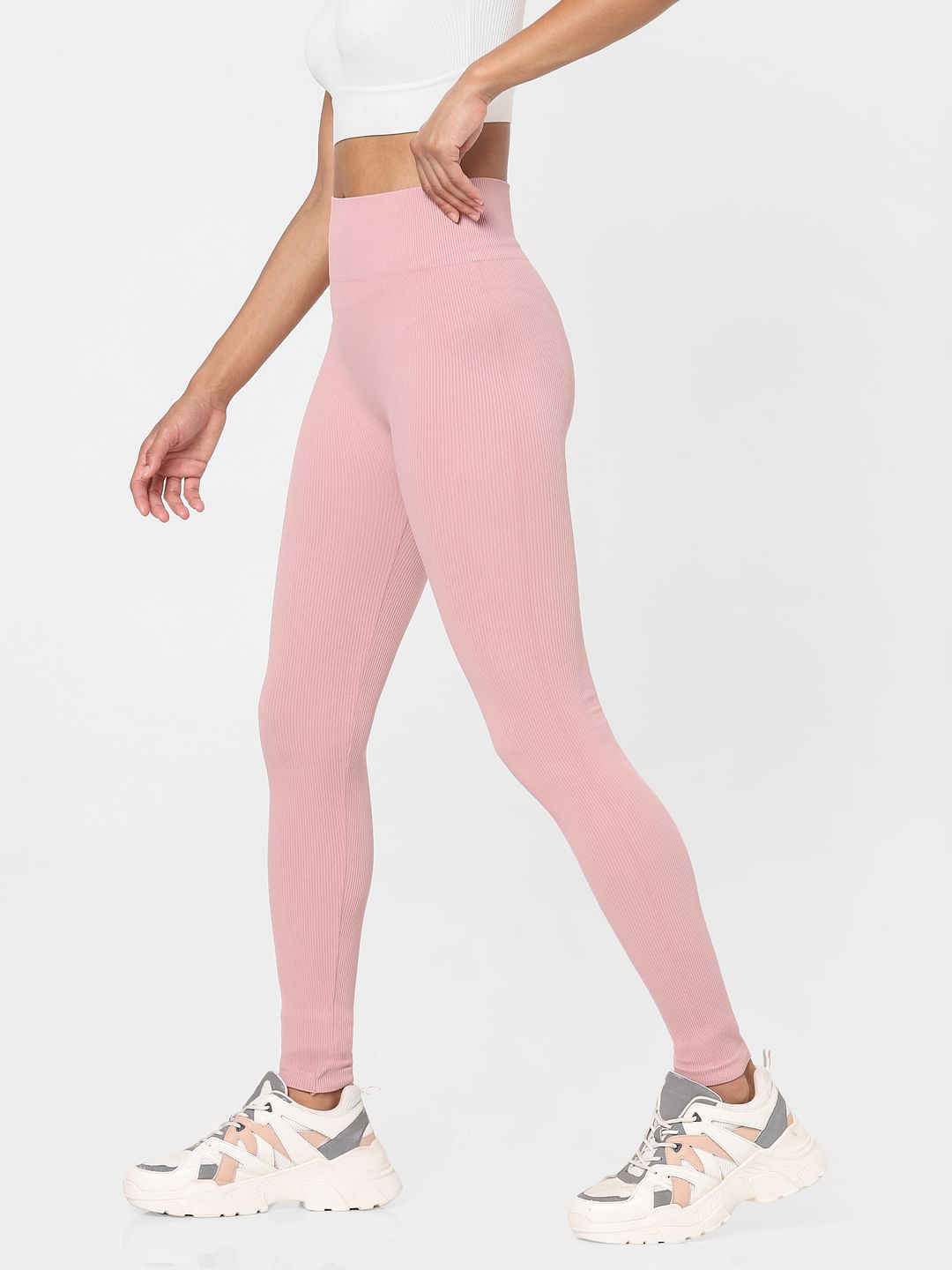Pink Seamless Ribbed Leggings