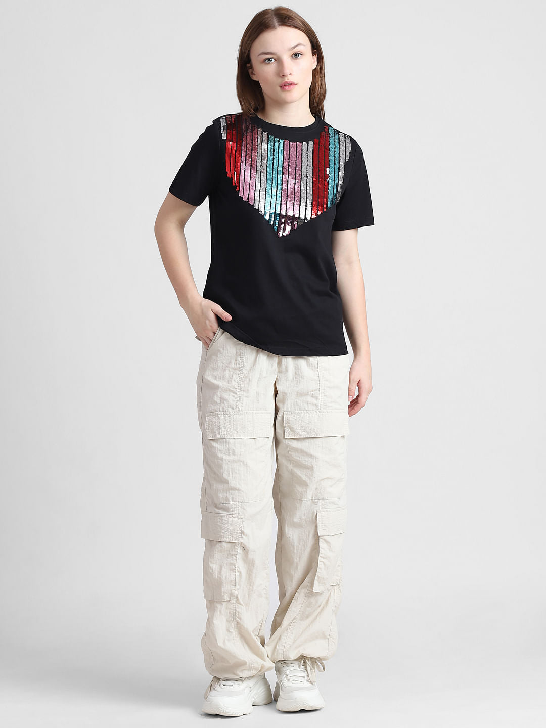 Black Sequinned T-Shirt