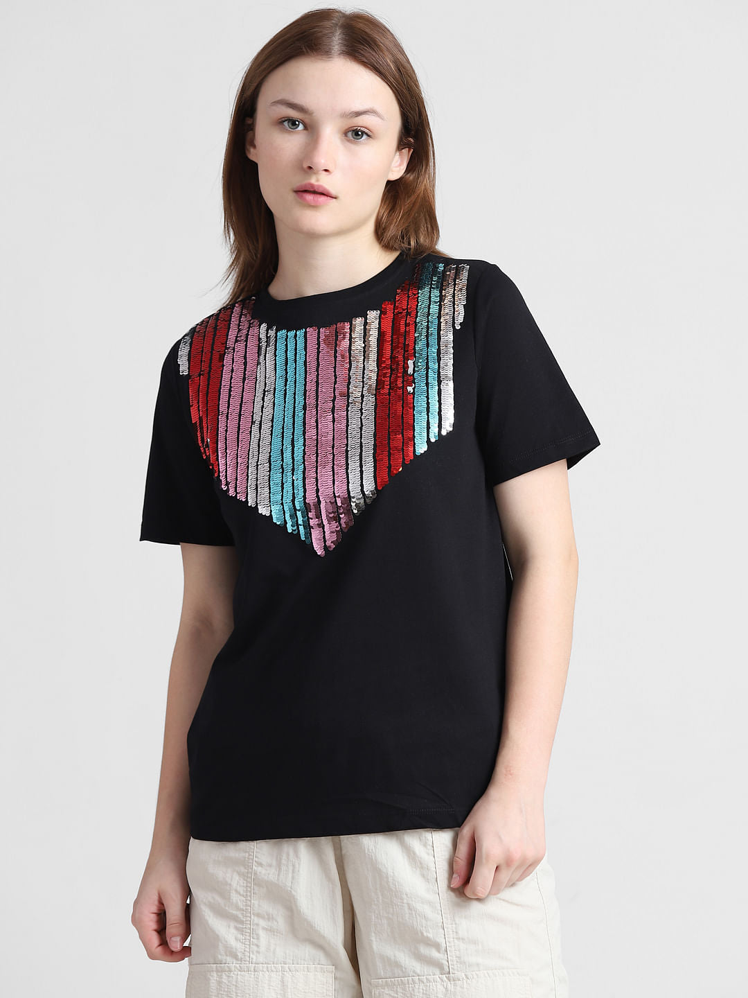 Black Sequinned T-Shirt