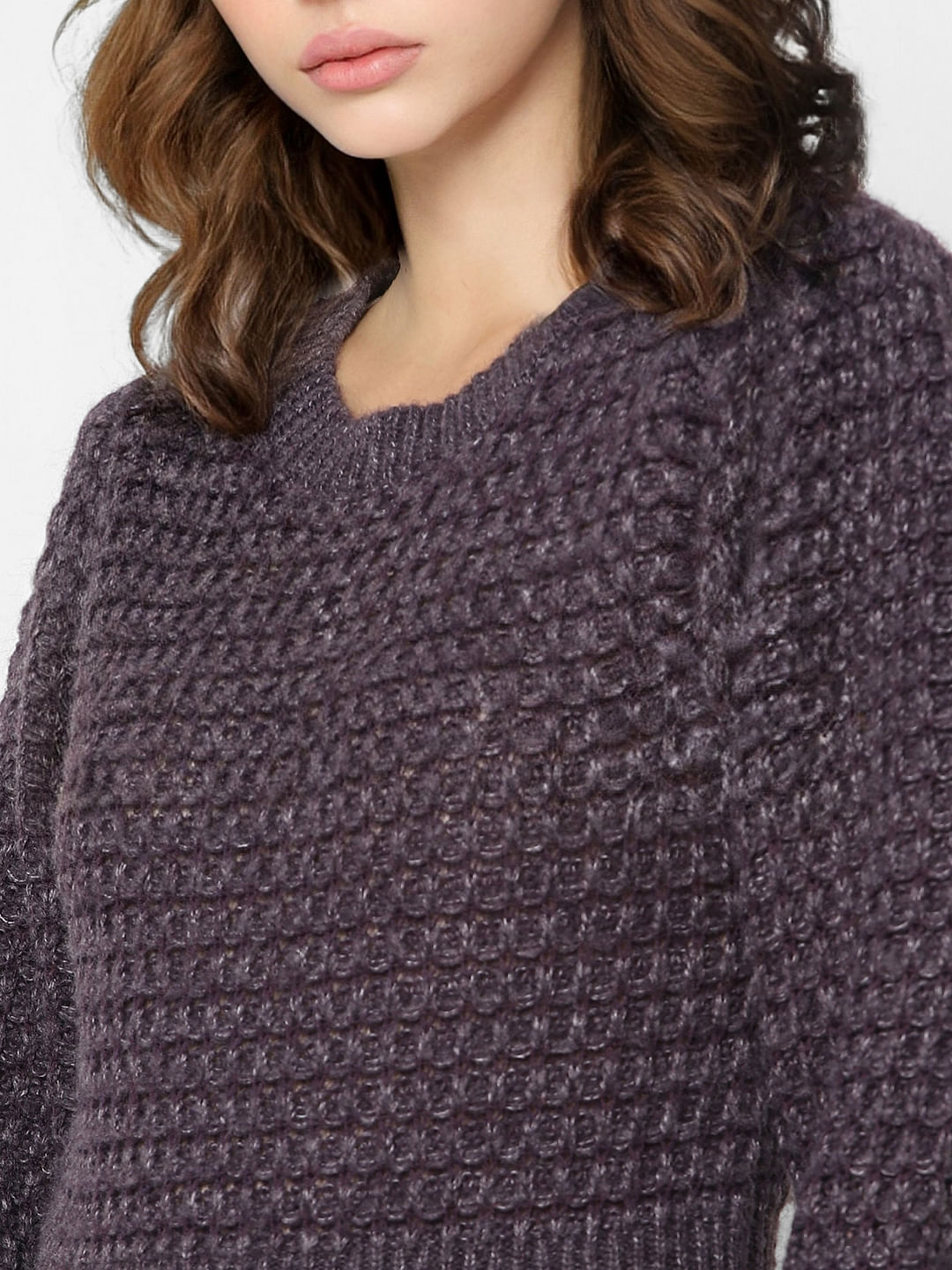 Purple Cropped Knit Pullover