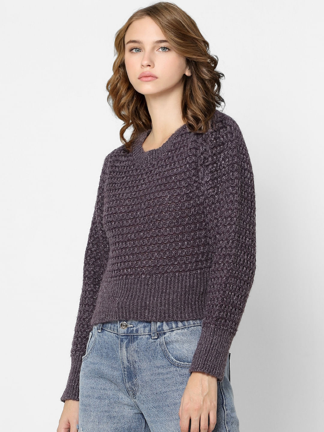 Purple Cropped Knit Pullover