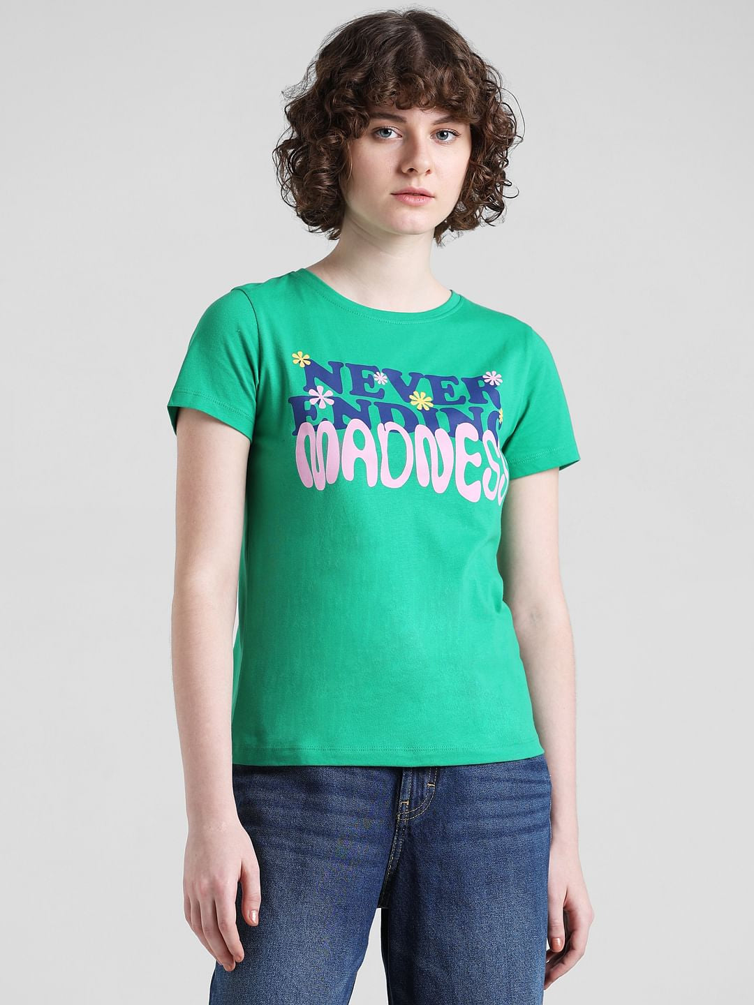 Green Cotton Printed T-Shirt