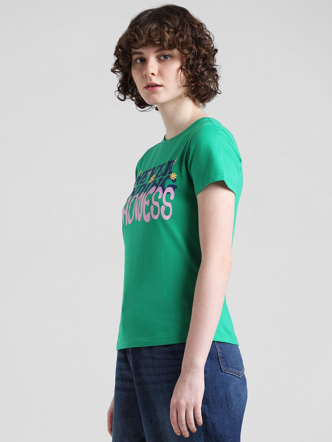 Green Cotton Printed T-Shirt