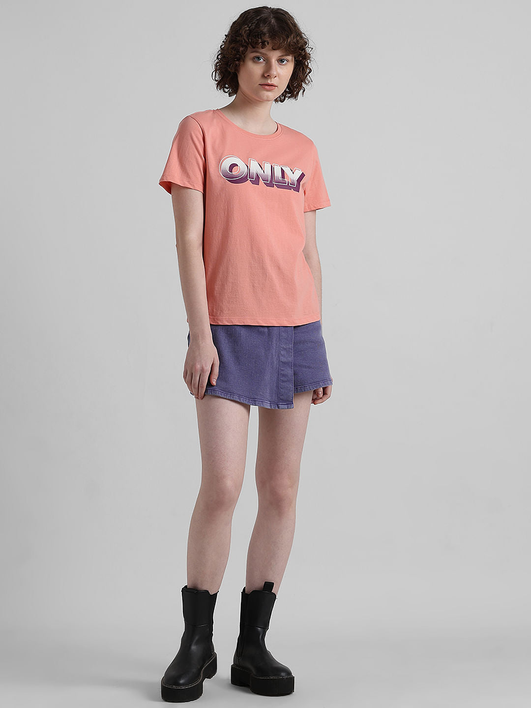 Peach Logo Print T-Shirt