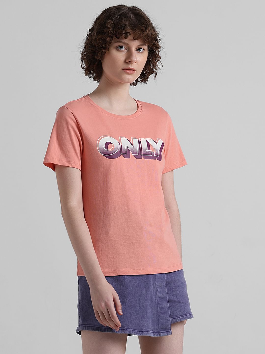 Peach Logo Print T-Shirt
