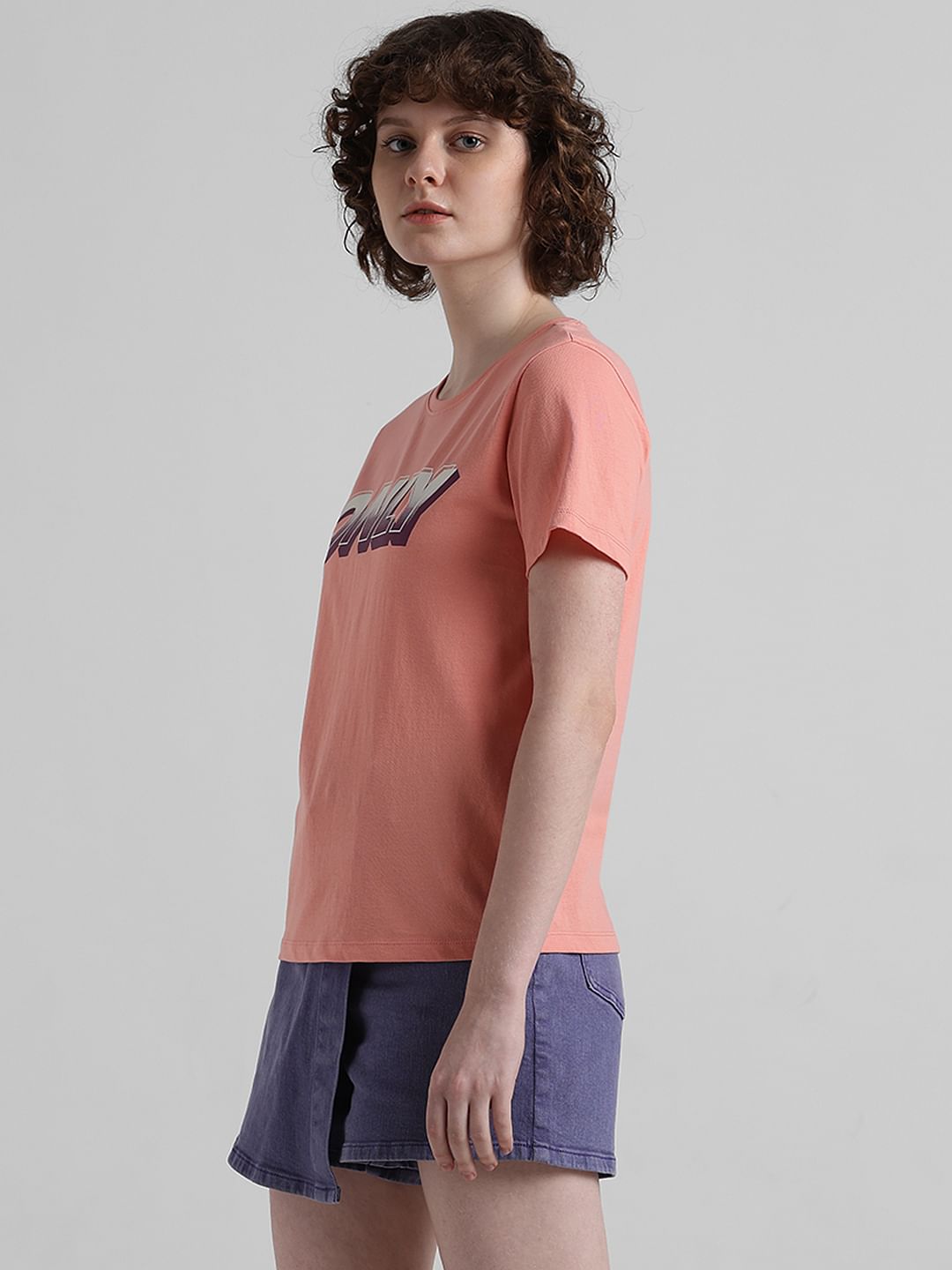 Peach Logo Print T-Shirt