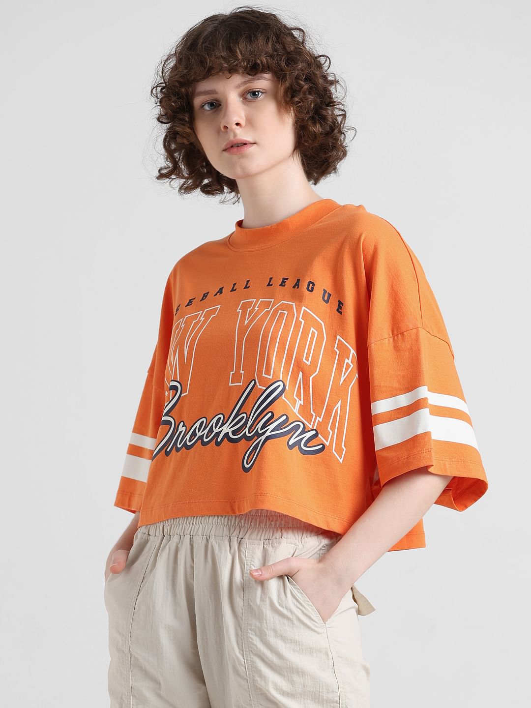 Orange Printed Oversized T-Shirt