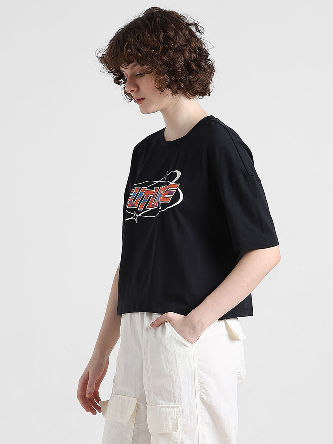 Black Printed Boxy Fit T-Shirt