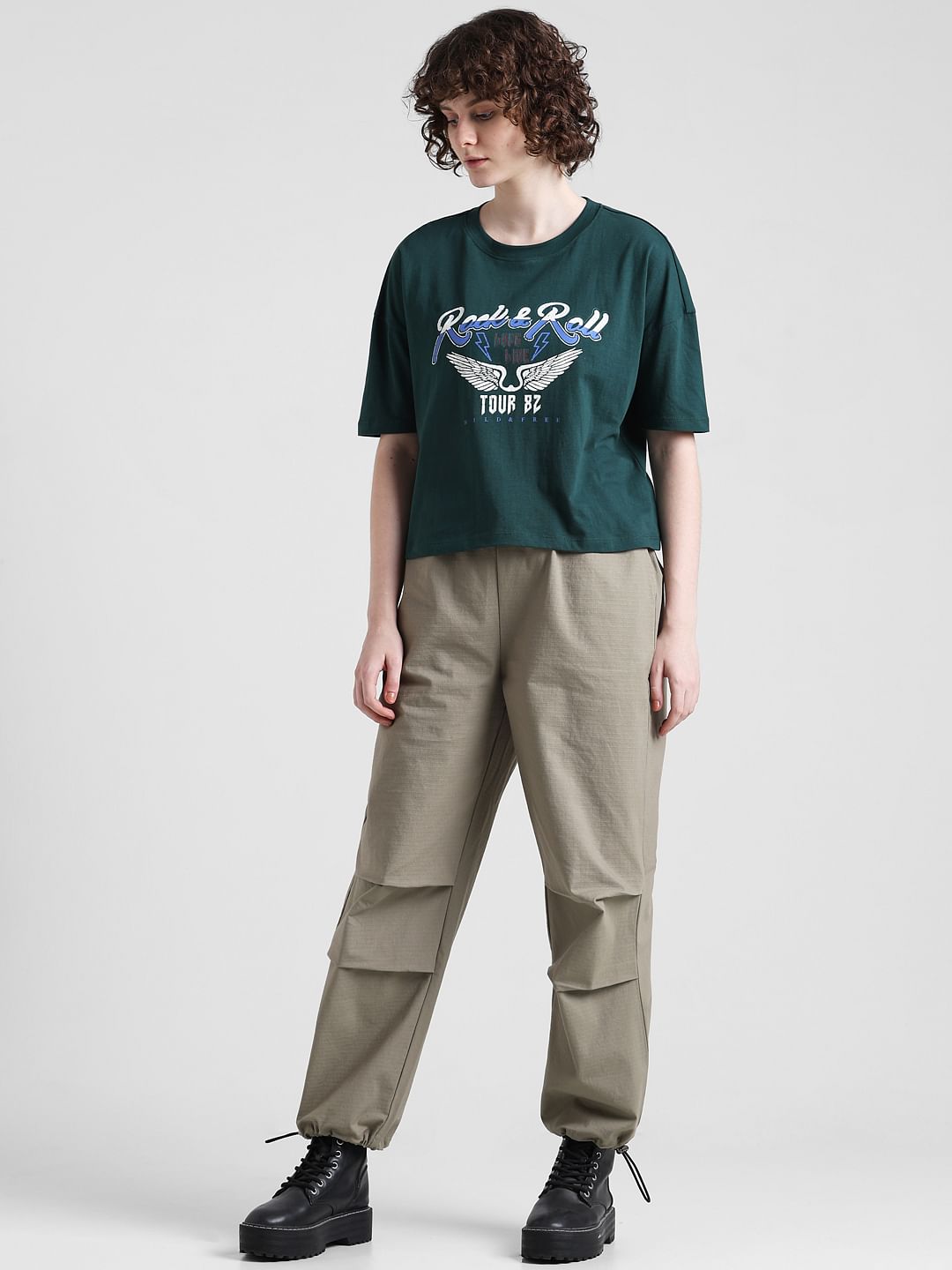 Green Graphic Print Boxy T-Shirt