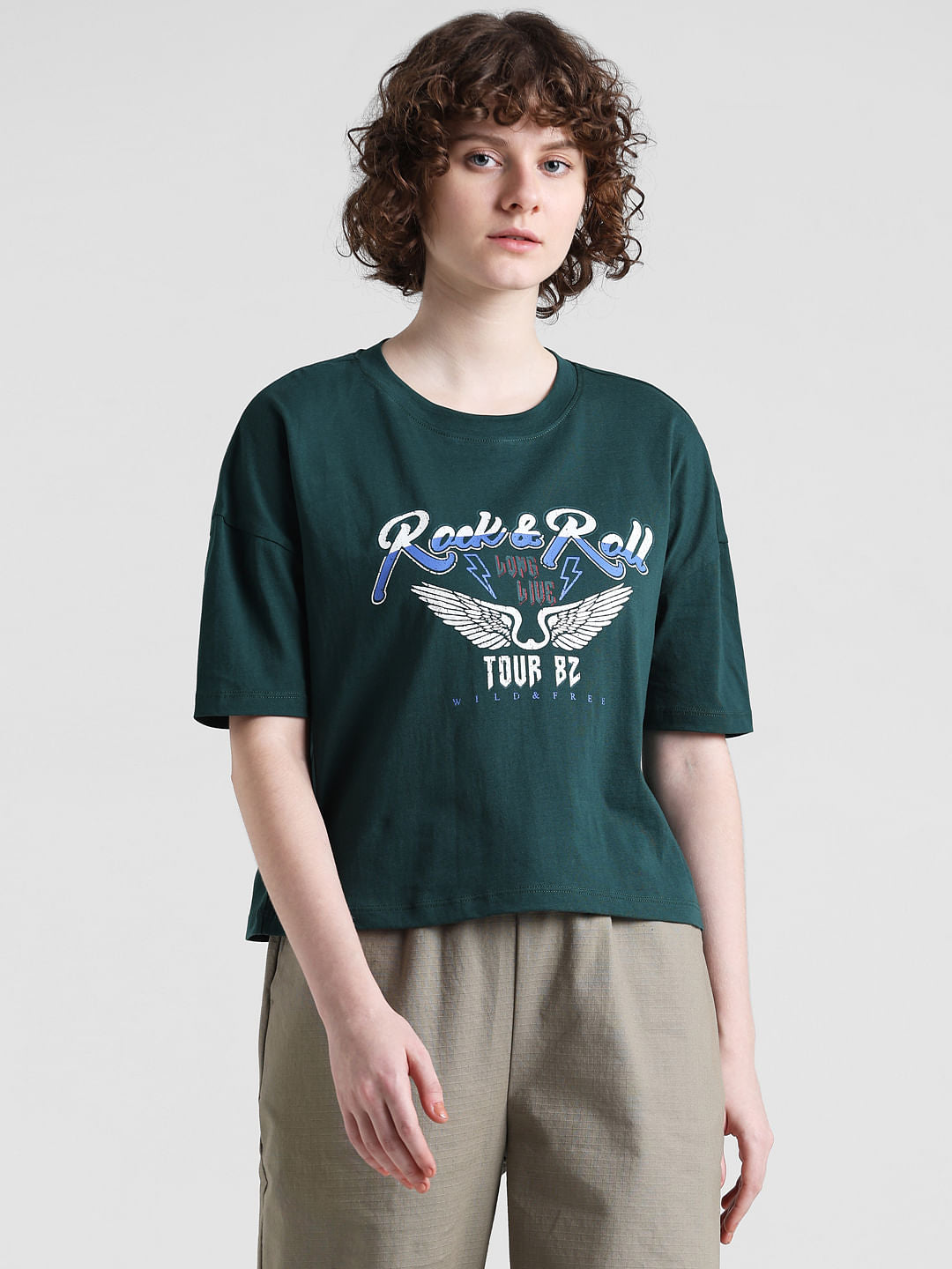Green Graphic Print Boxy T-Shirt