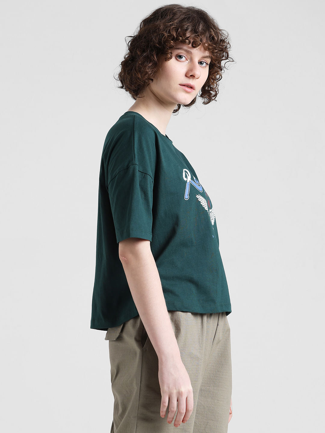 Green Graphic Print Boxy T-Shirt