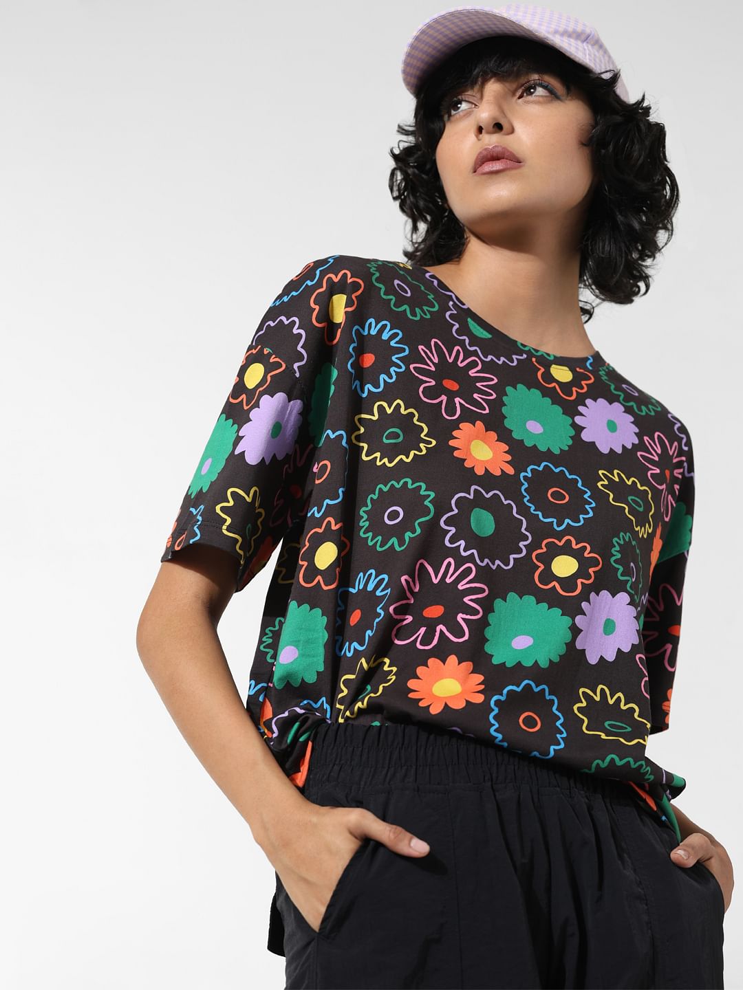 Black Floral Print T-Shirt