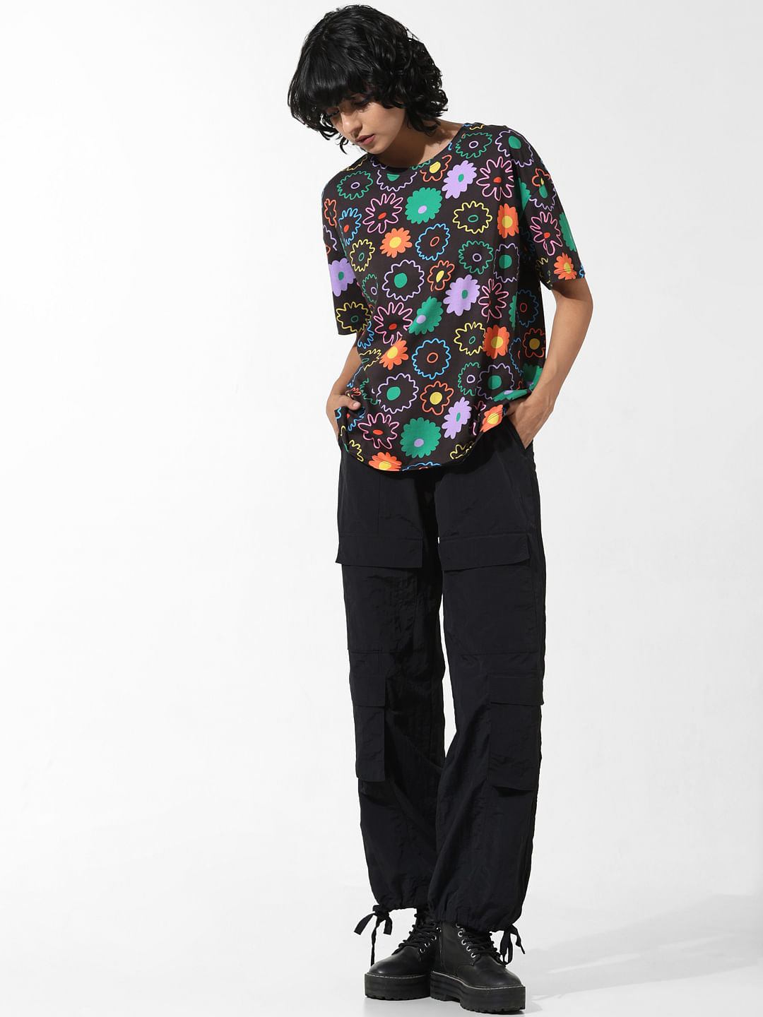 Black Floral Print T-Shirt