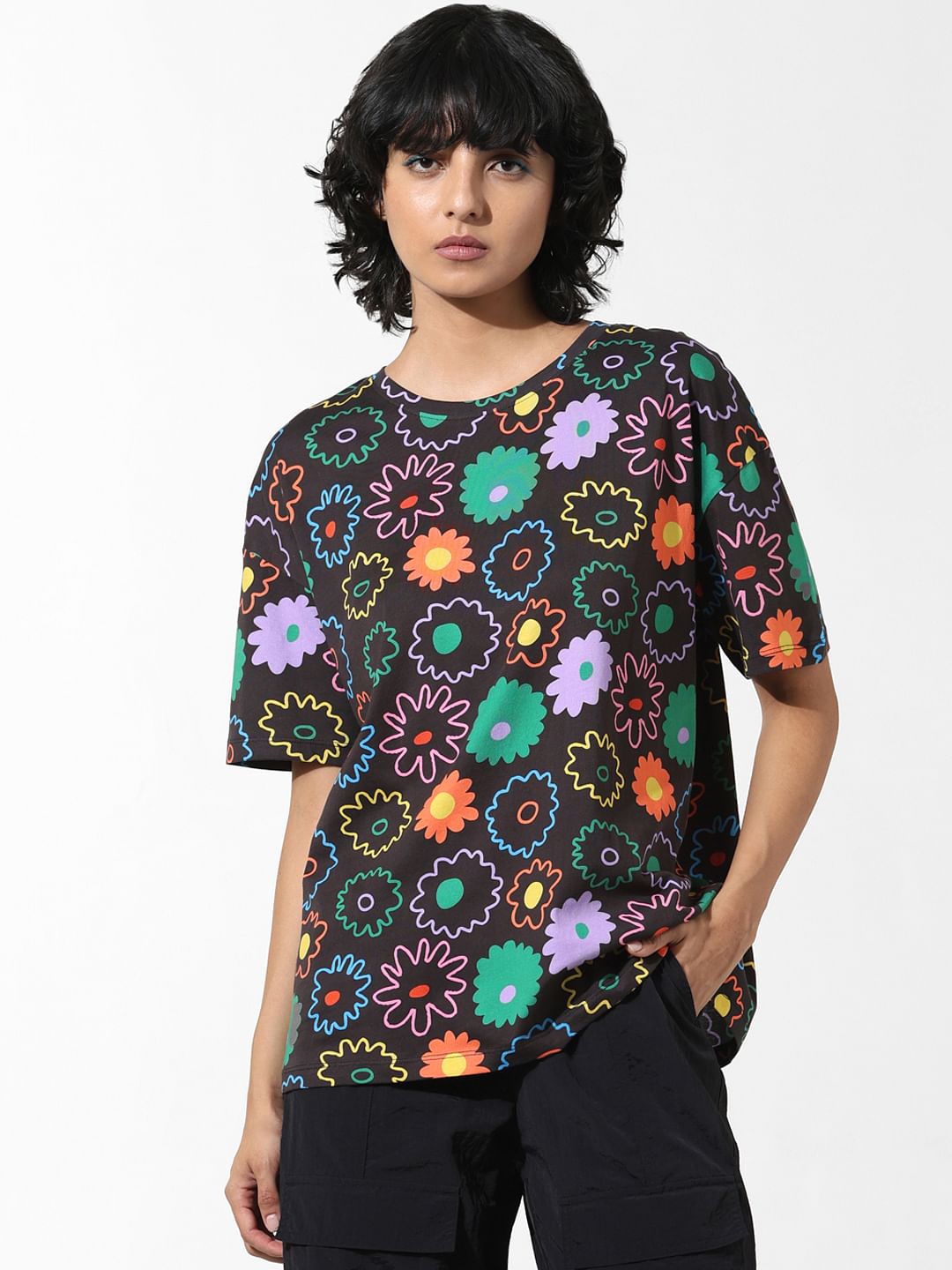 Black Floral Print T-Shirt
