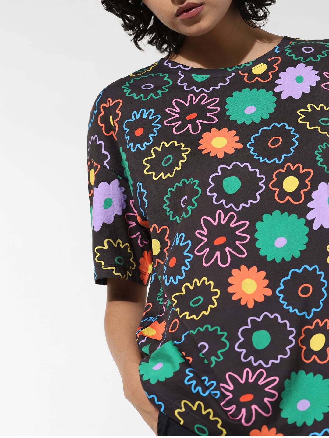 Black Floral Print T-Shirt