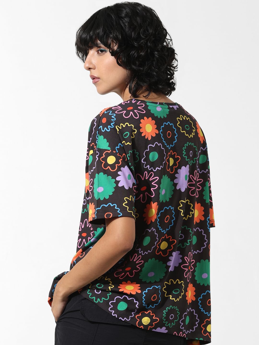 Black Floral Print T-Shirt