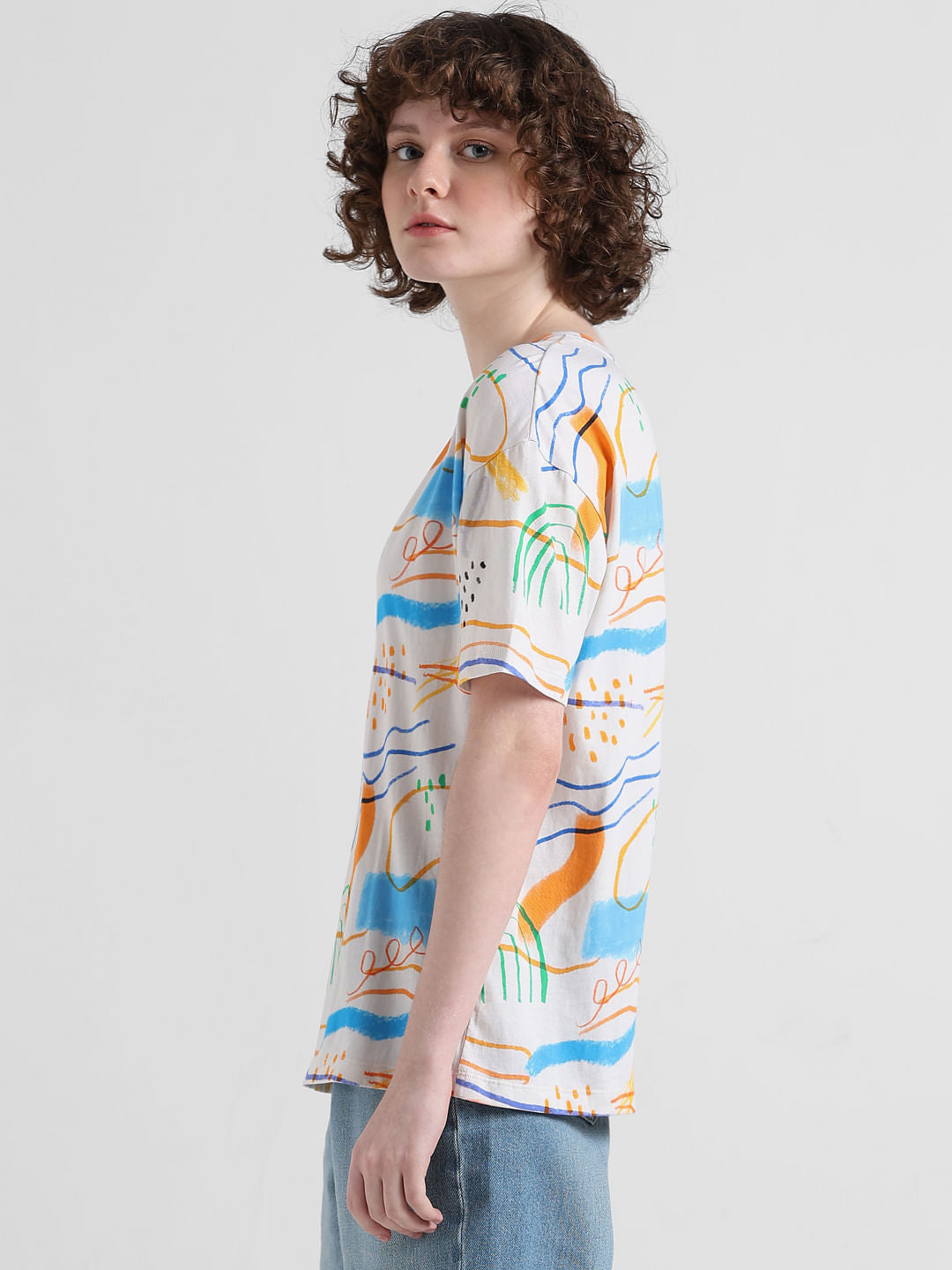 White Printed Cotton T-Shirt