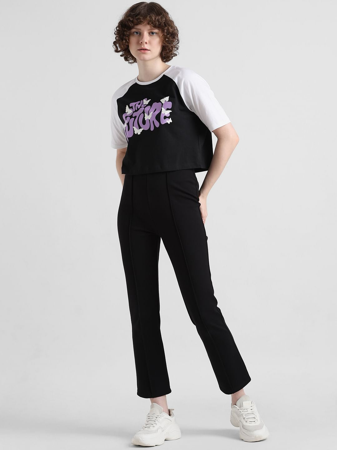 Black Colourblocked Cropped T-Shirt