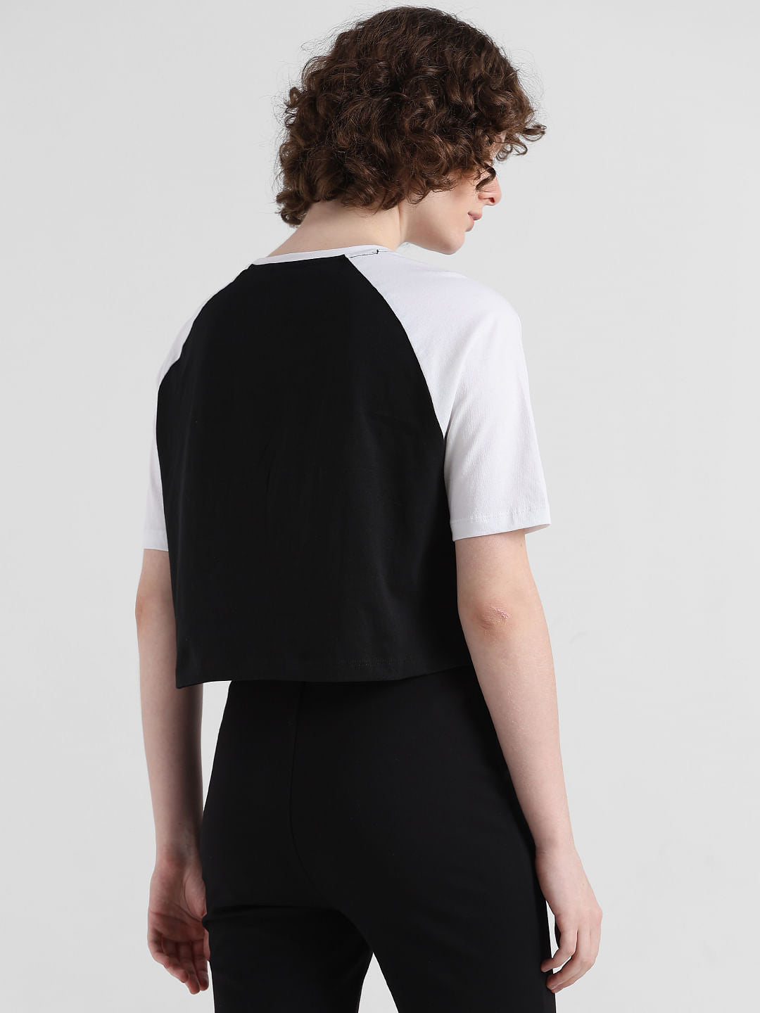Black Colourblocked Cropped T-Shirt