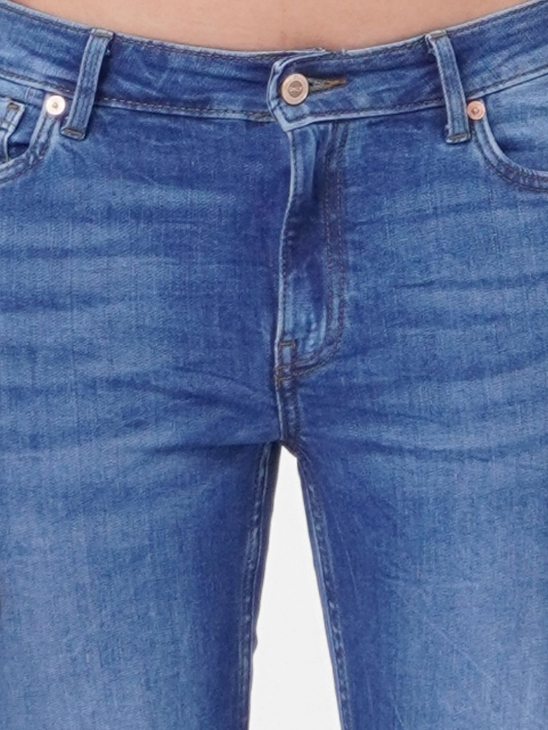 Blue Mid Rise Distressed Skinny Jeans