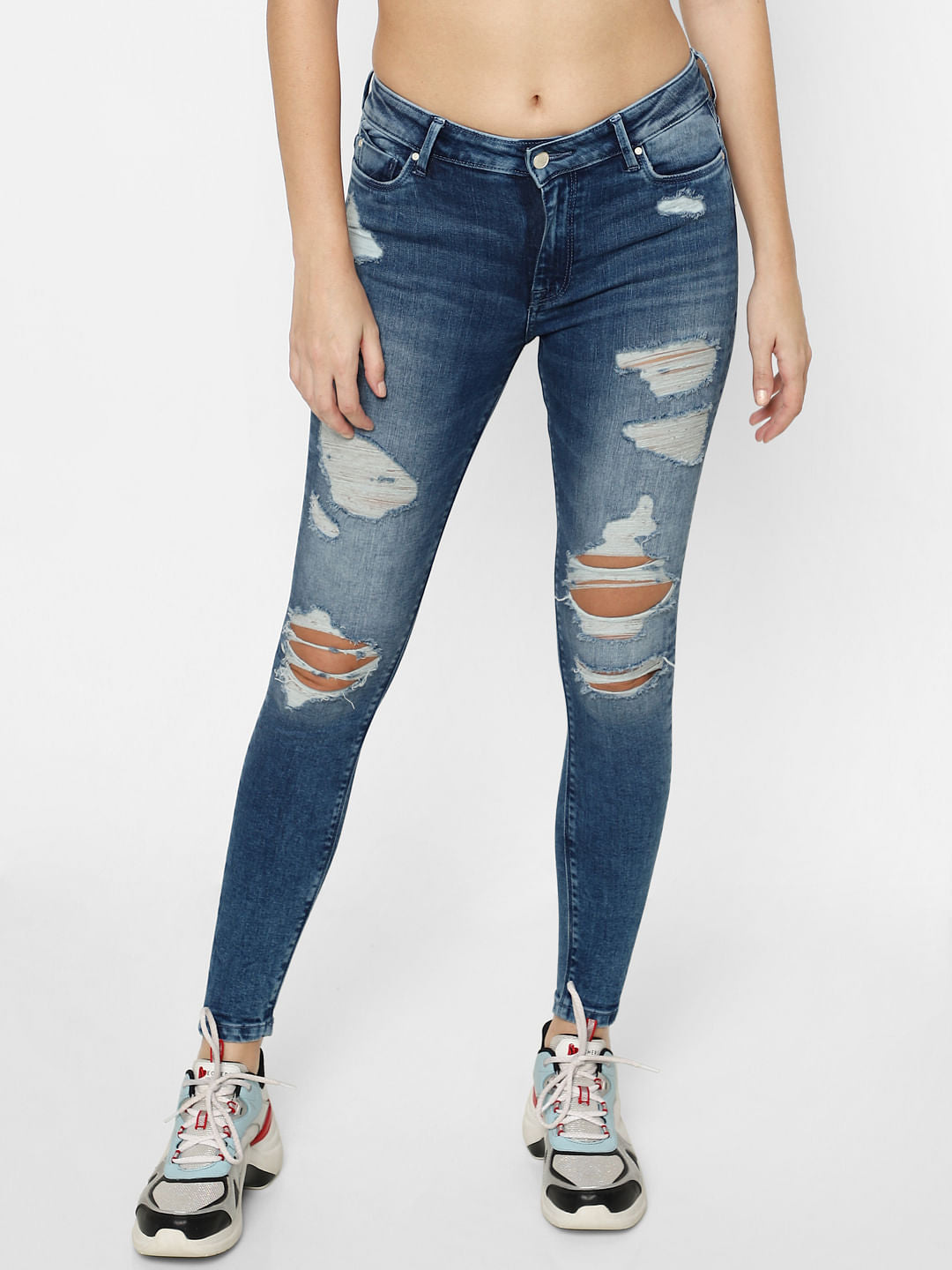 Blue High Rise Ripped Skinny Jeans