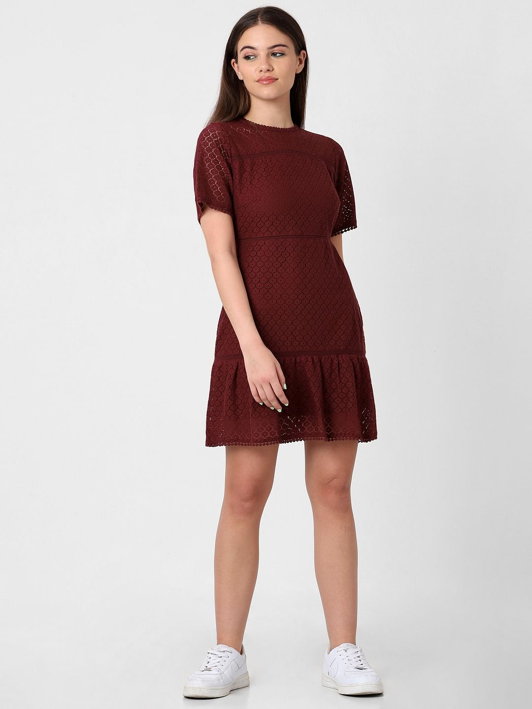 Maroon Lace Fit & Flare Dress