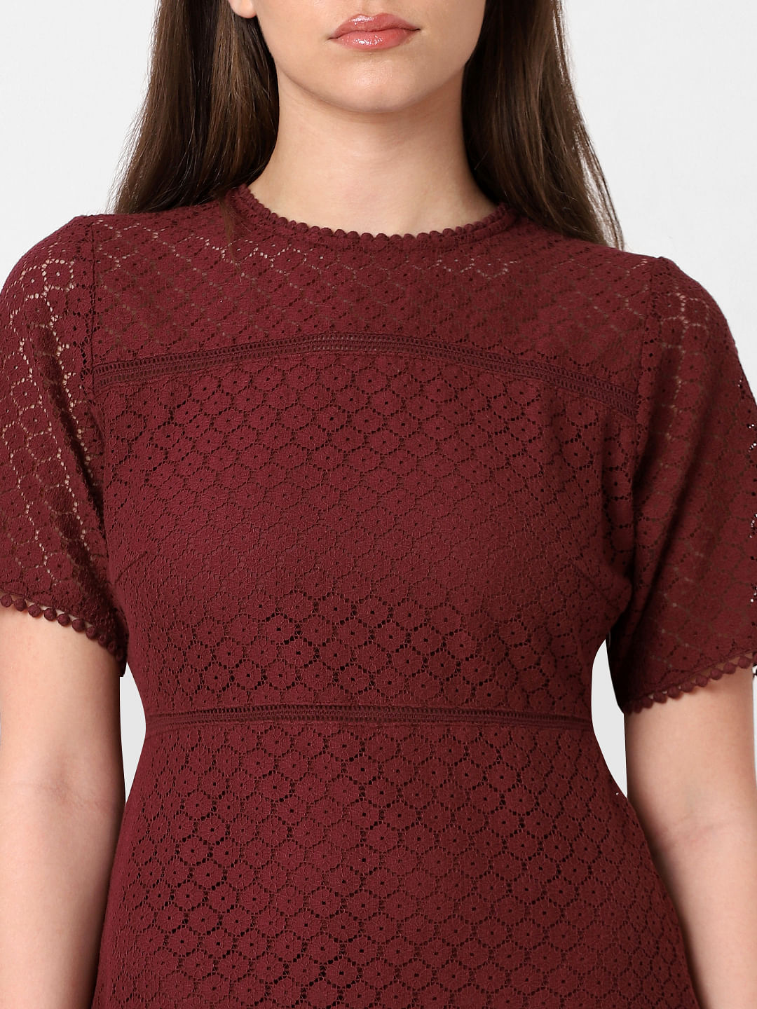 Maroon Lace Fit & Flare Dress