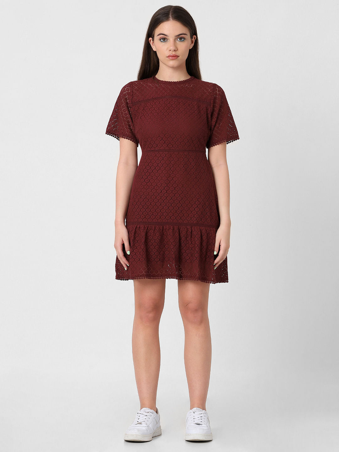 Maroon Lace Fit & Flare Dress