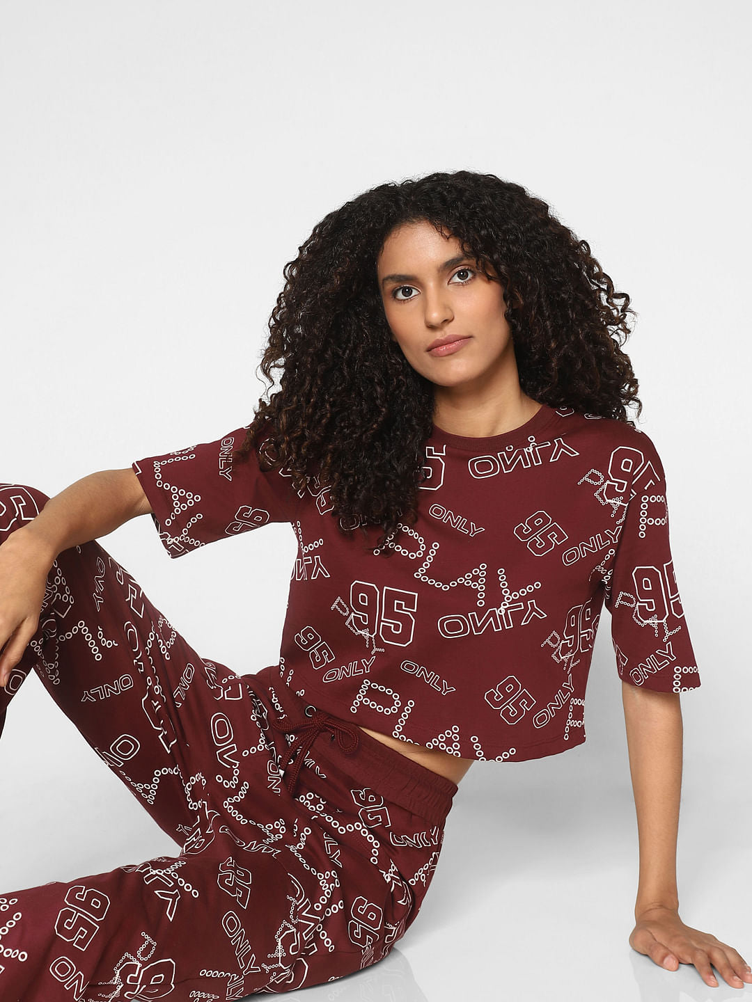 Maroon All Over Print Co-Ord Set T-Shirt