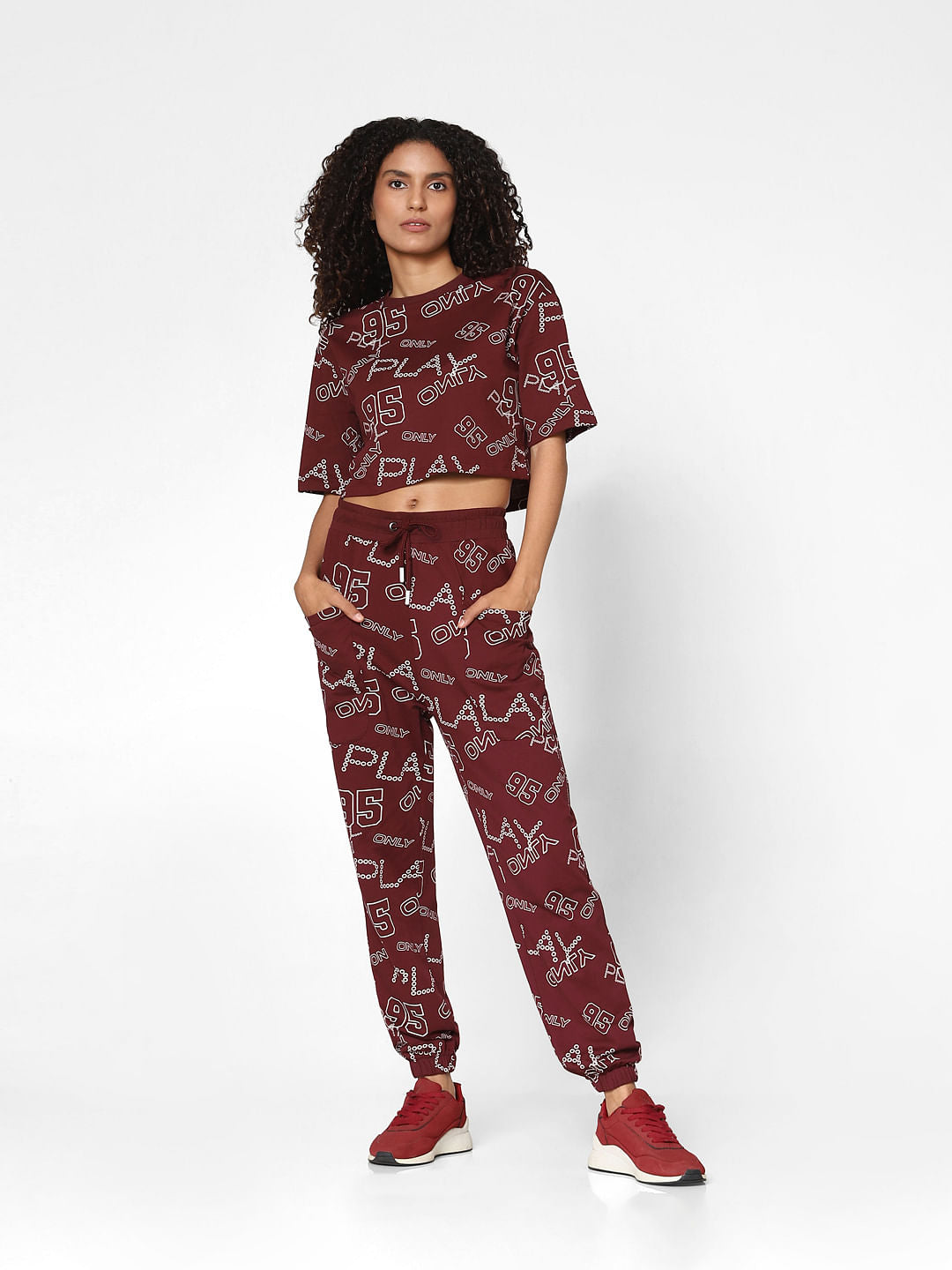 Maroon All Over Print Co-Ord Set T-Shirt