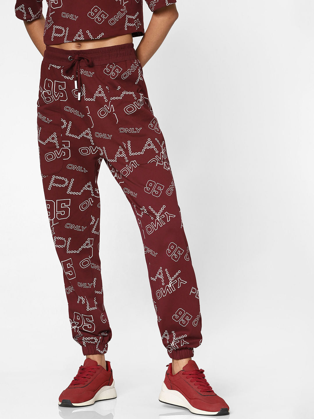 Maroon Mid Rise All Over Print Co-Ord Joggers